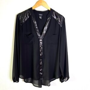 Torrid Black Top sheer sequin long sleeve sz 1x cocktail party evening